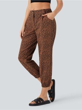 HALARA Mid Rise Leopard Print Casual Cotton Joggers with Pockets